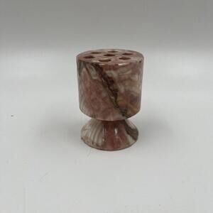 Vintage Pink Agate Marble Desktop Pencil Holder Paper Weight Floral Frog